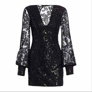 Alexis  Franciska  Beaded open back Sequin Shimmer Mini Dress Size Small Black